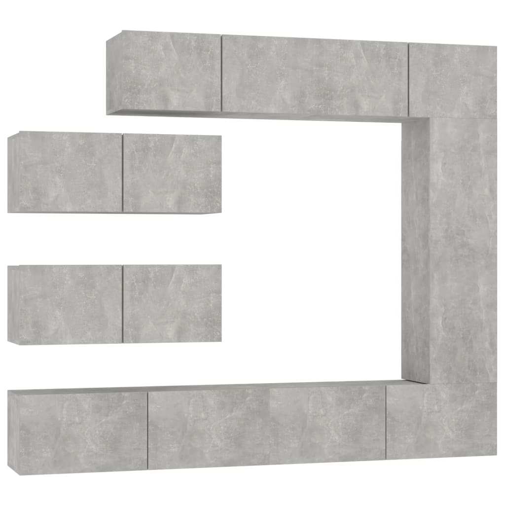 Ensemble de meubles TV 7 pièces en béton gris à base de bois
