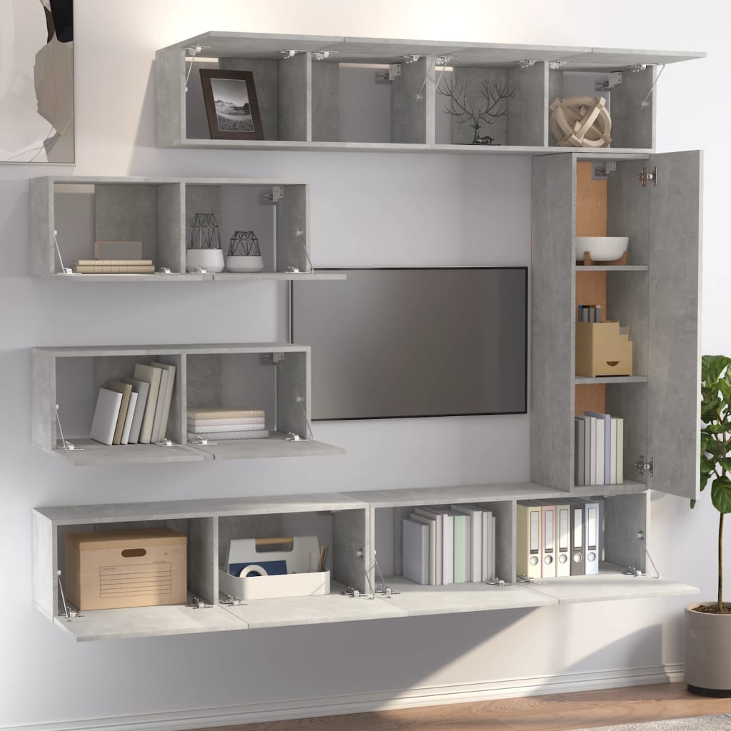Ensemble de meubles TV 7 pièces en béton gris à base de bois