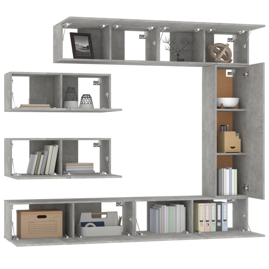 Ensemble de meubles TV 7 pièces en béton gris à base de bois