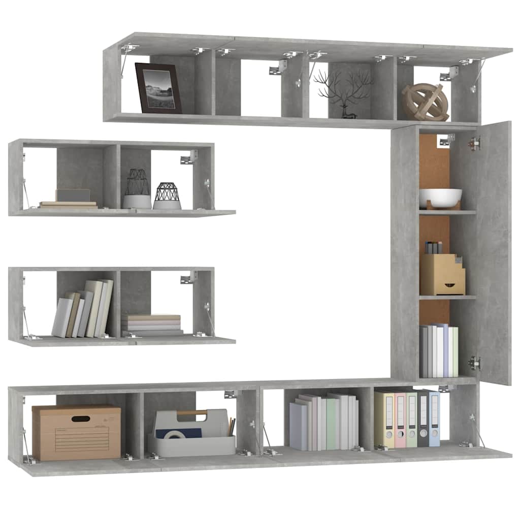 7-tlg. TV-Schrank-Set Betongrau Holzwerkstoff