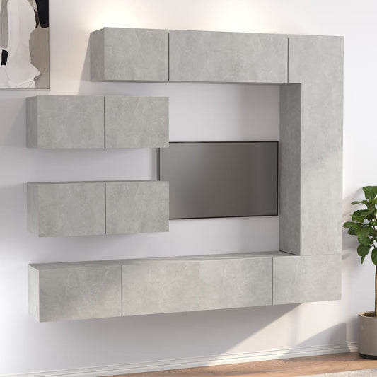 Ensemble de meubles TV 7 pièces en béton gris à base de bois