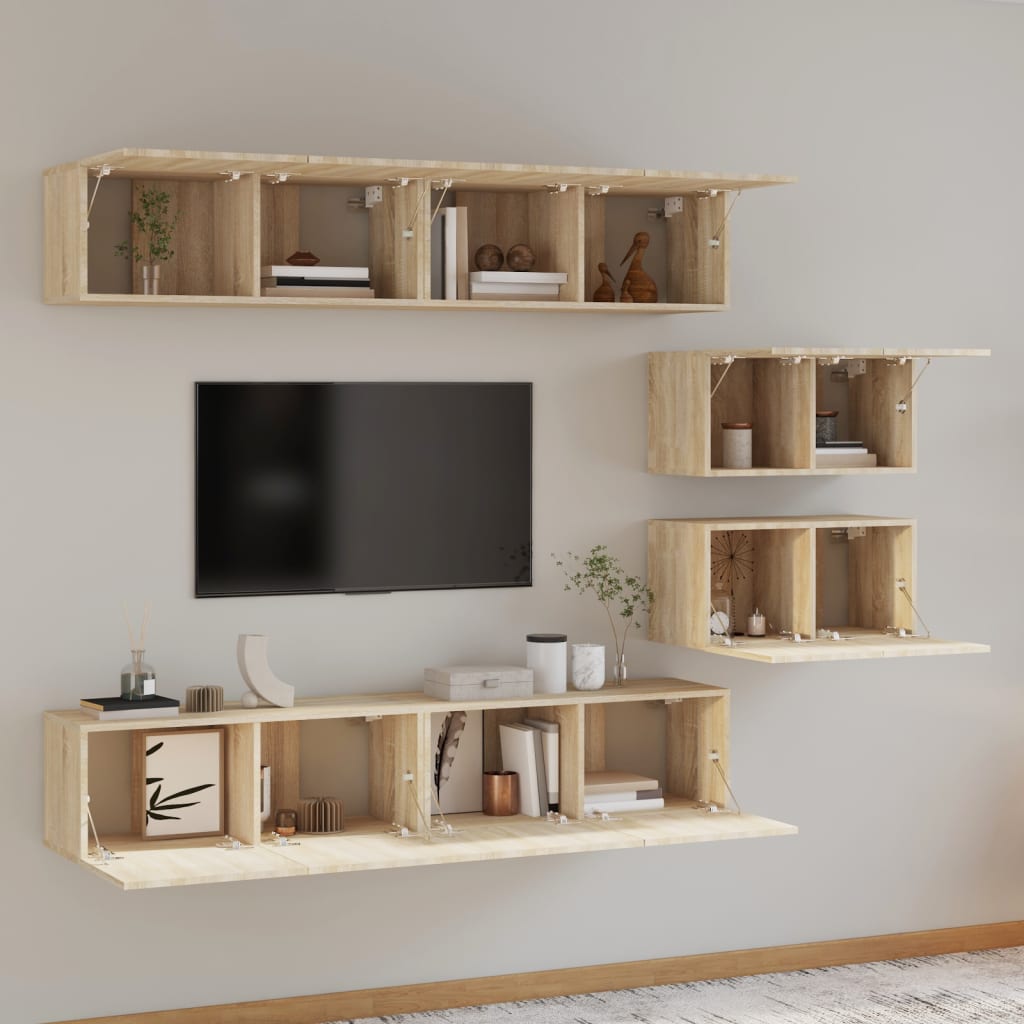 Ensemble de meubles TV 6 pièces en bois de chêne Sonoma
