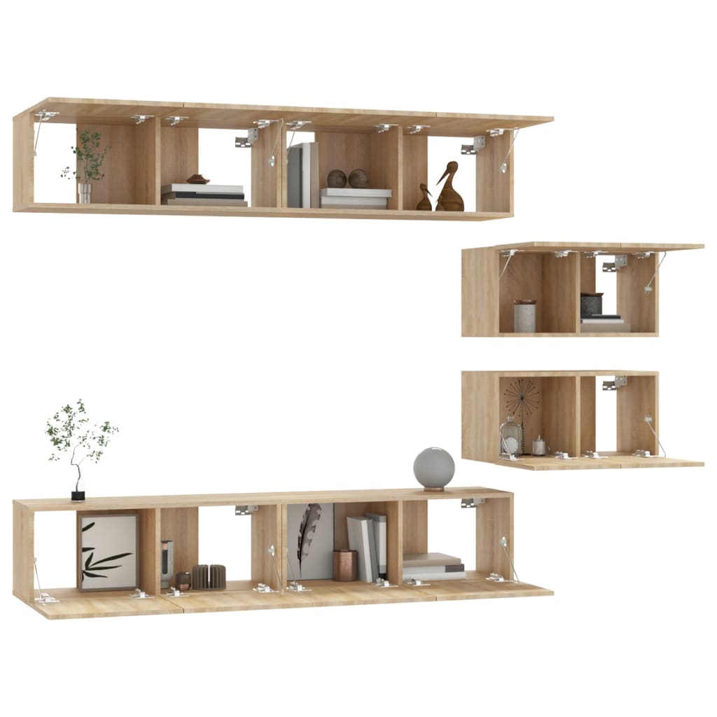Ensemble de meubles TV 6 pièces en bois de chêne Sonoma