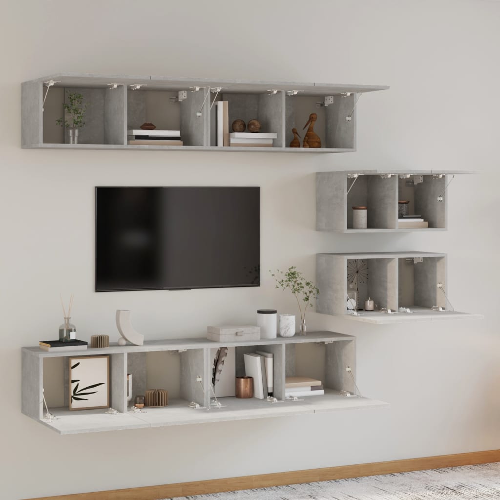 Ensemble de meubles TV 6 pièces en béton gris à base de bois