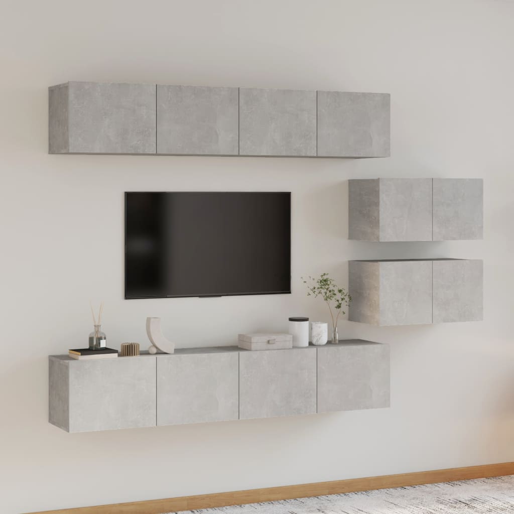 Ensemble de meubles TV 6 pièces en béton gris à base de bois