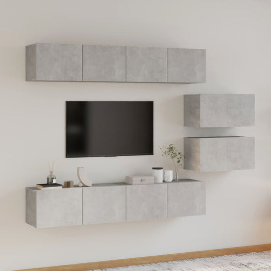 Ensemble de meubles TV 6 pièces en béton gris à base de bois