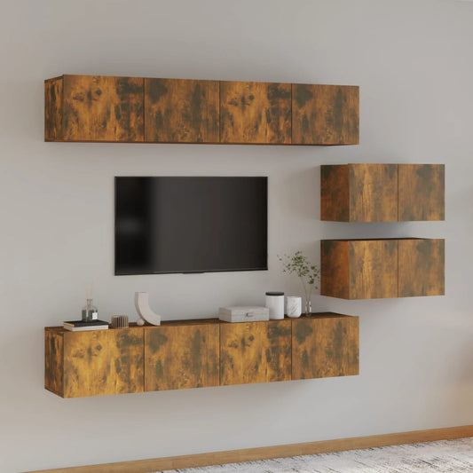 Ensemble de meubles TV 6 pièces en bois de chêne fumé