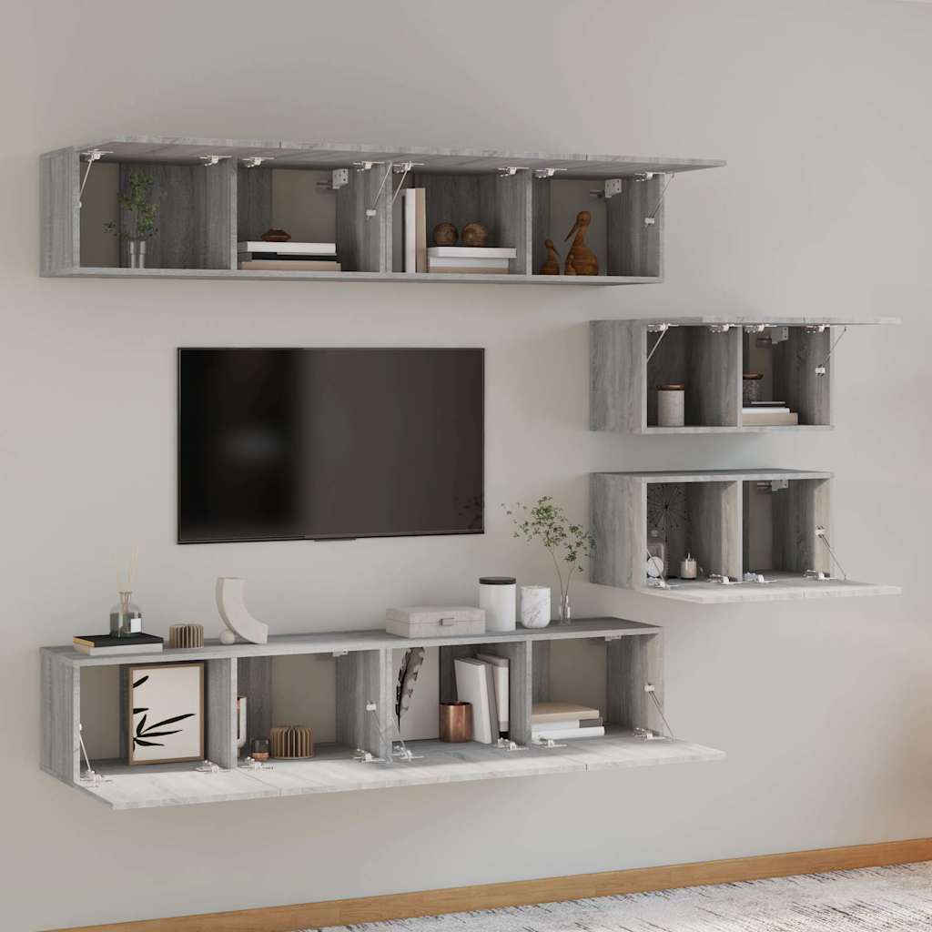 6-tlg. TV-Schrank-Set Grau Sonoma Holzwerkstoff