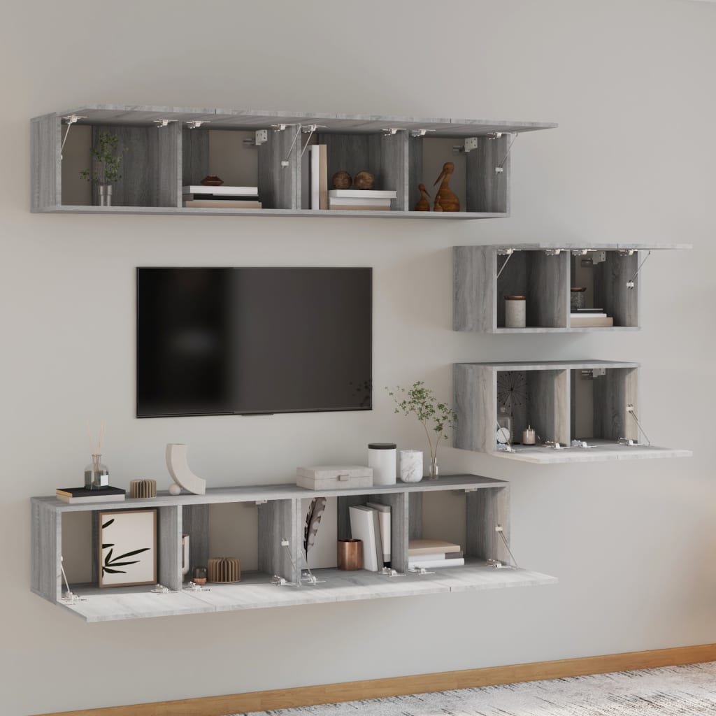 6-tlg. TV-Schrank-Set Grau Sonoma Holzwerkstoff