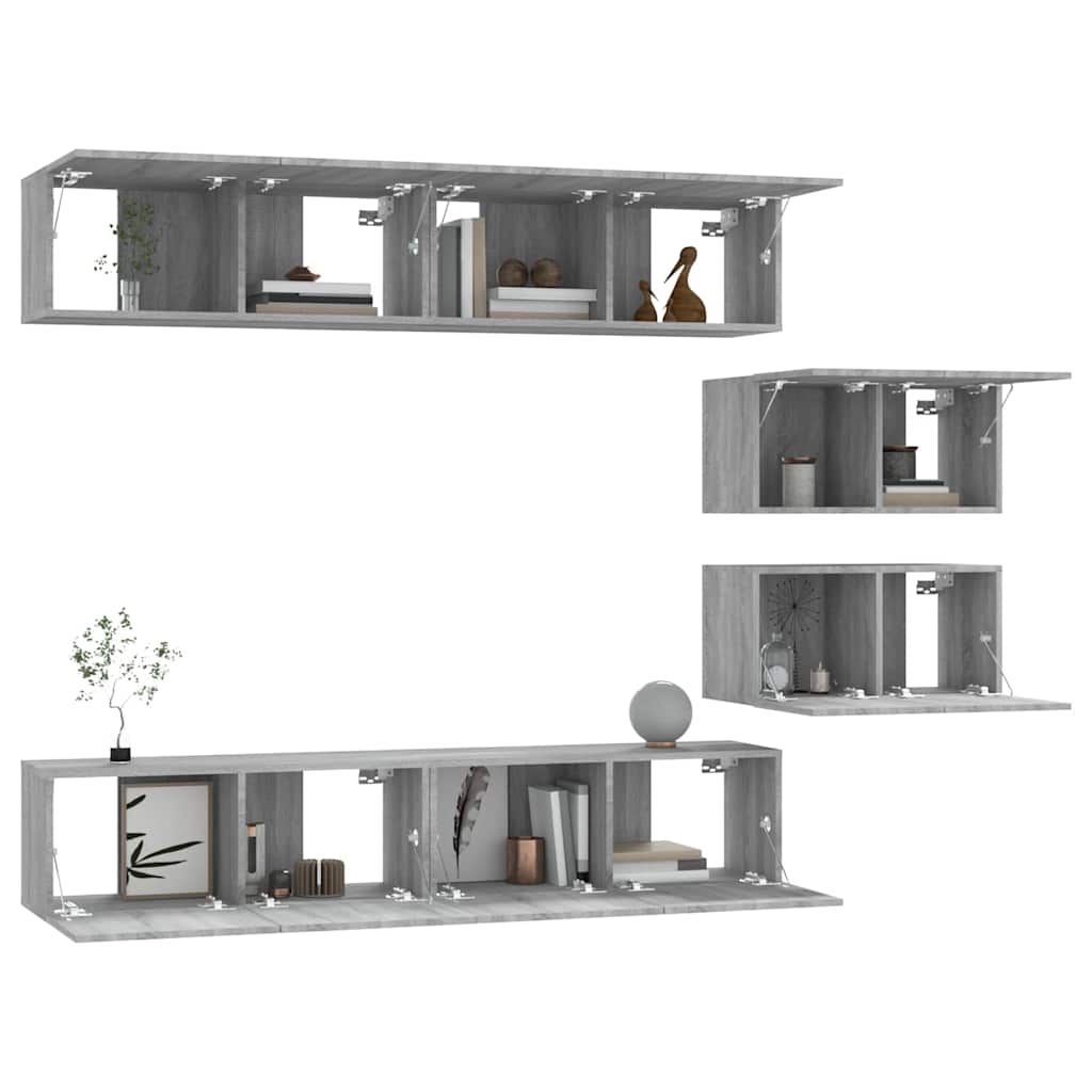 6-tlg. TV-Schrank-Set Grau Sonoma Holzwerkstoff