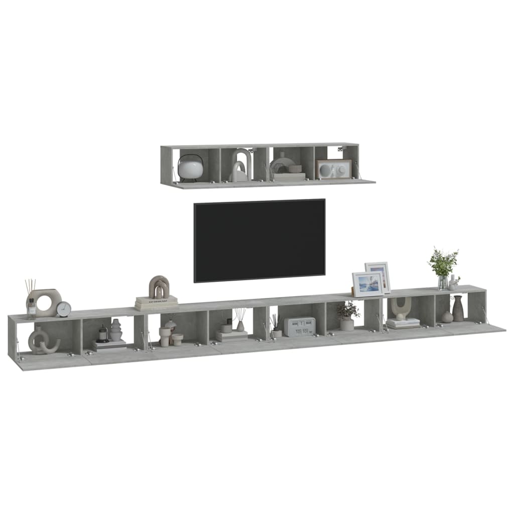 Ensemble de meubles TV 6 pièces en béton gris à base de bois