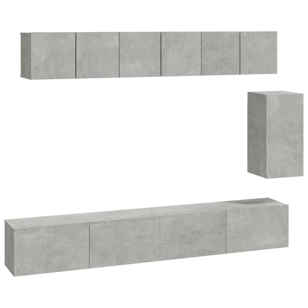 Ensemble de meubles TV 6 pièces en béton gris à base de bois