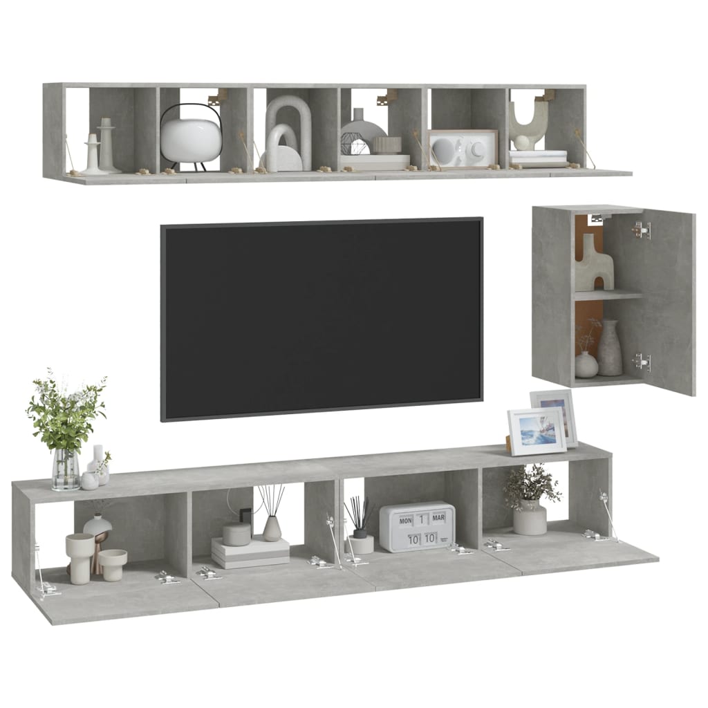 Ensemble de meubles TV 6 pièces en béton gris à base de bois