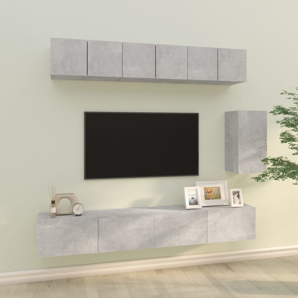 Ensemble de meubles TV 6 pièces en béton gris à base de bois