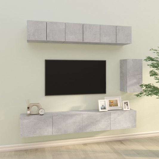 Ensemble de meubles TV 6 pièces en béton gris à base de bois