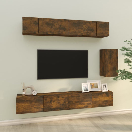 Ensemble de meubles TV 6 pièces en bois de chêne fumé