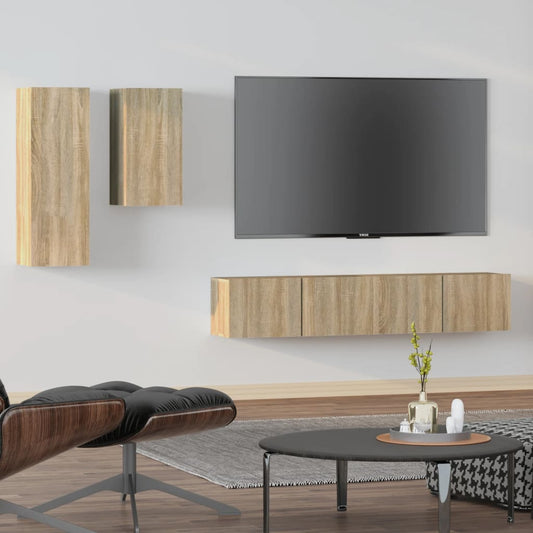 Ensemble de meubles TV 4 pièces en bois de chêne Sonoma