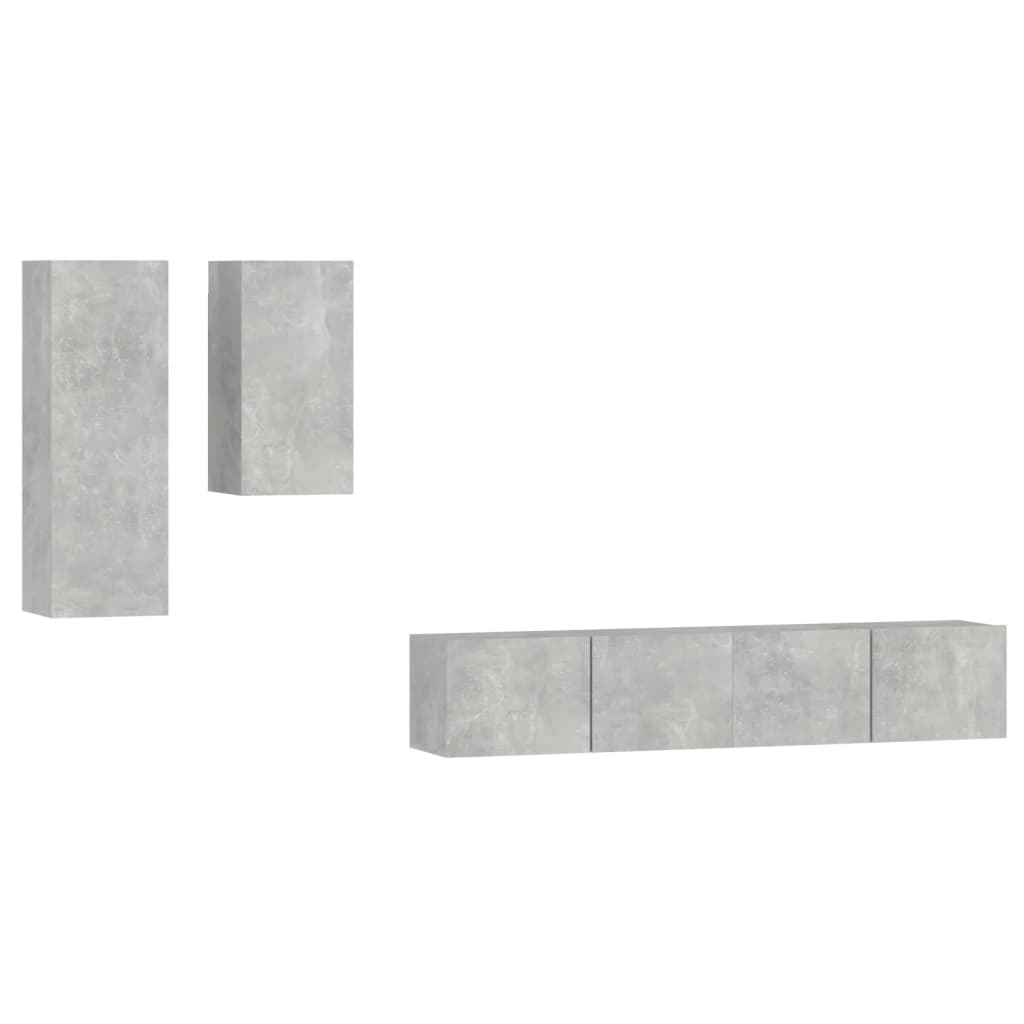Ensemble de meubles TV 4 pièces en béton gris à base de bois