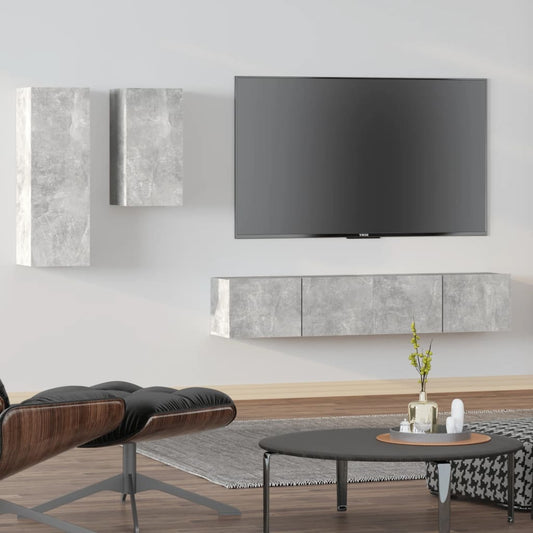 Ensemble de meubles TV 4 pièces en béton gris à base de bois