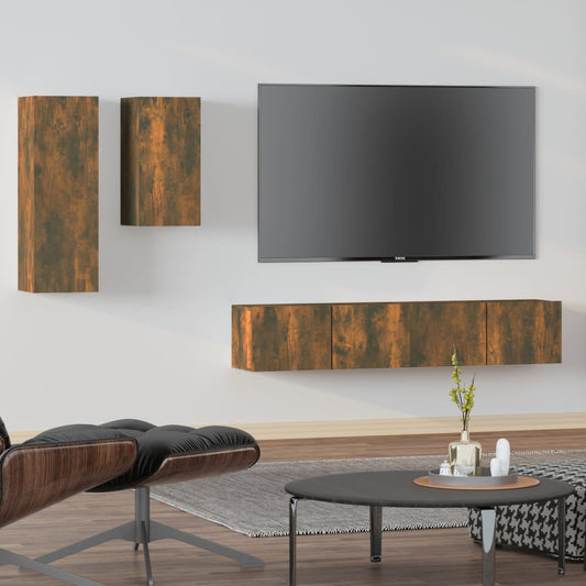 Ensemble de meubles TV 4 pièces en bois de chêne fumé