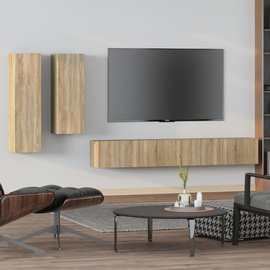 Ensemble de meubles TV 4 pièces en bois de chêne Sonoma