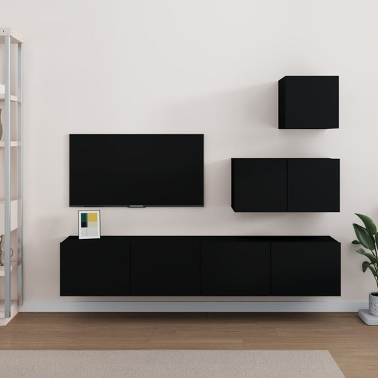 Ensemble de meubles TV 4 pièces en bois noir