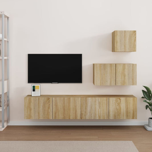 Ensemble de meubles TV 4 pièces en bois de chêne Sonoma