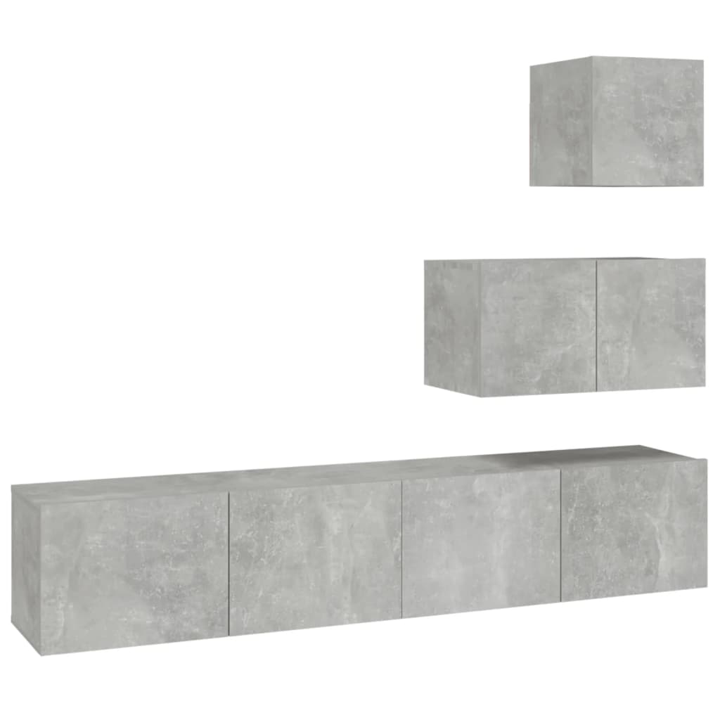 Ensemble de meubles TV 4 pièces en béton gris à base de bois