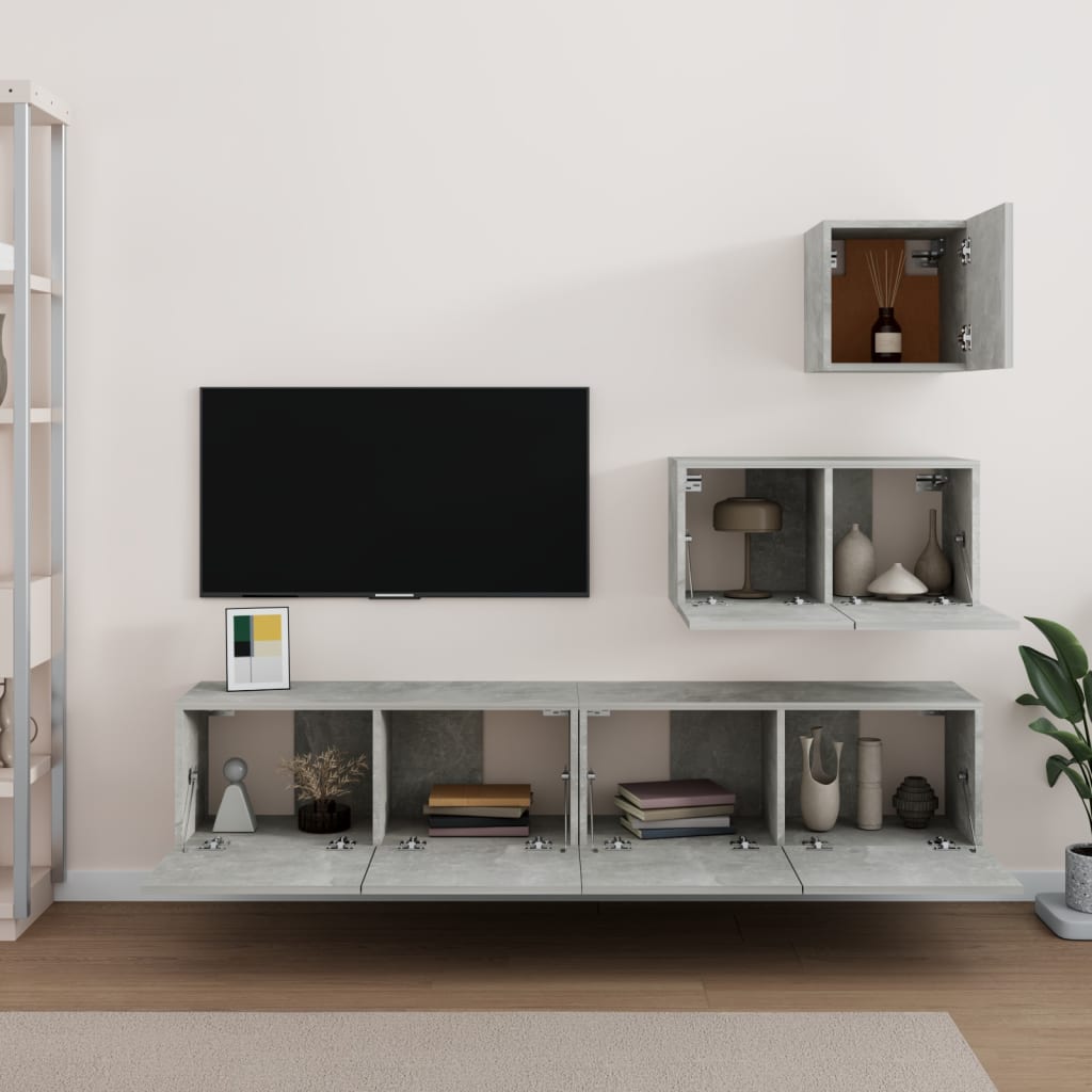 Ensemble de meubles TV 4 pièces en béton gris à base de bois