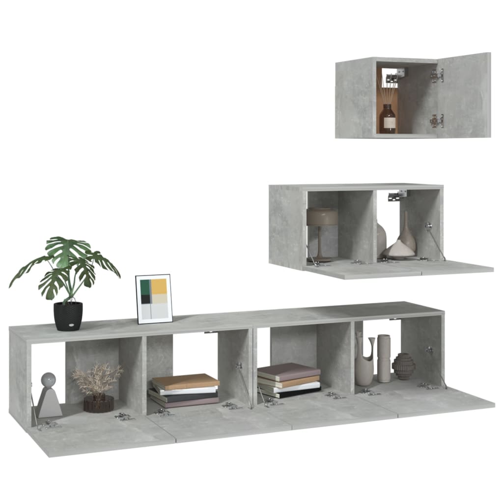 Ensemble de meubles TV 4 pièces en béton gris à base de bois