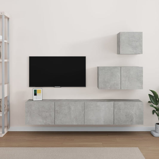 Ensemble de meubles TV 4 pièces en béton gris à base de bois