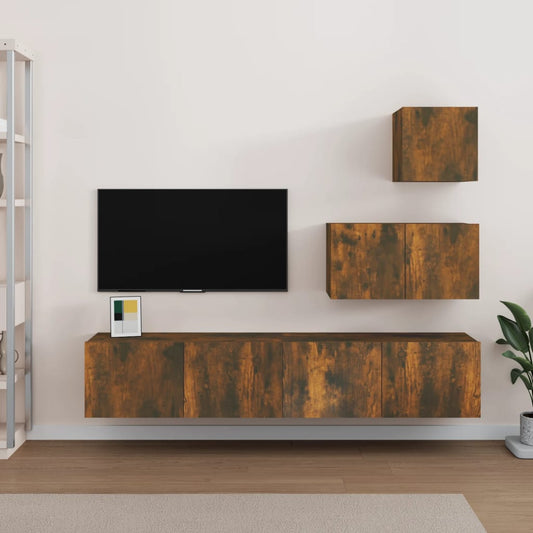 Ensemble de meubles TV 4 pièces en bois de chêne fumé