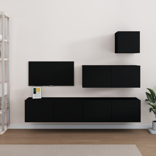 Ensemble de meubles TV 4 pièces en bois noir