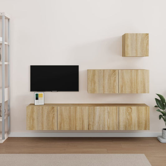 Ensemble de meubles TV 4 pièces en bois de chêne Sonoma