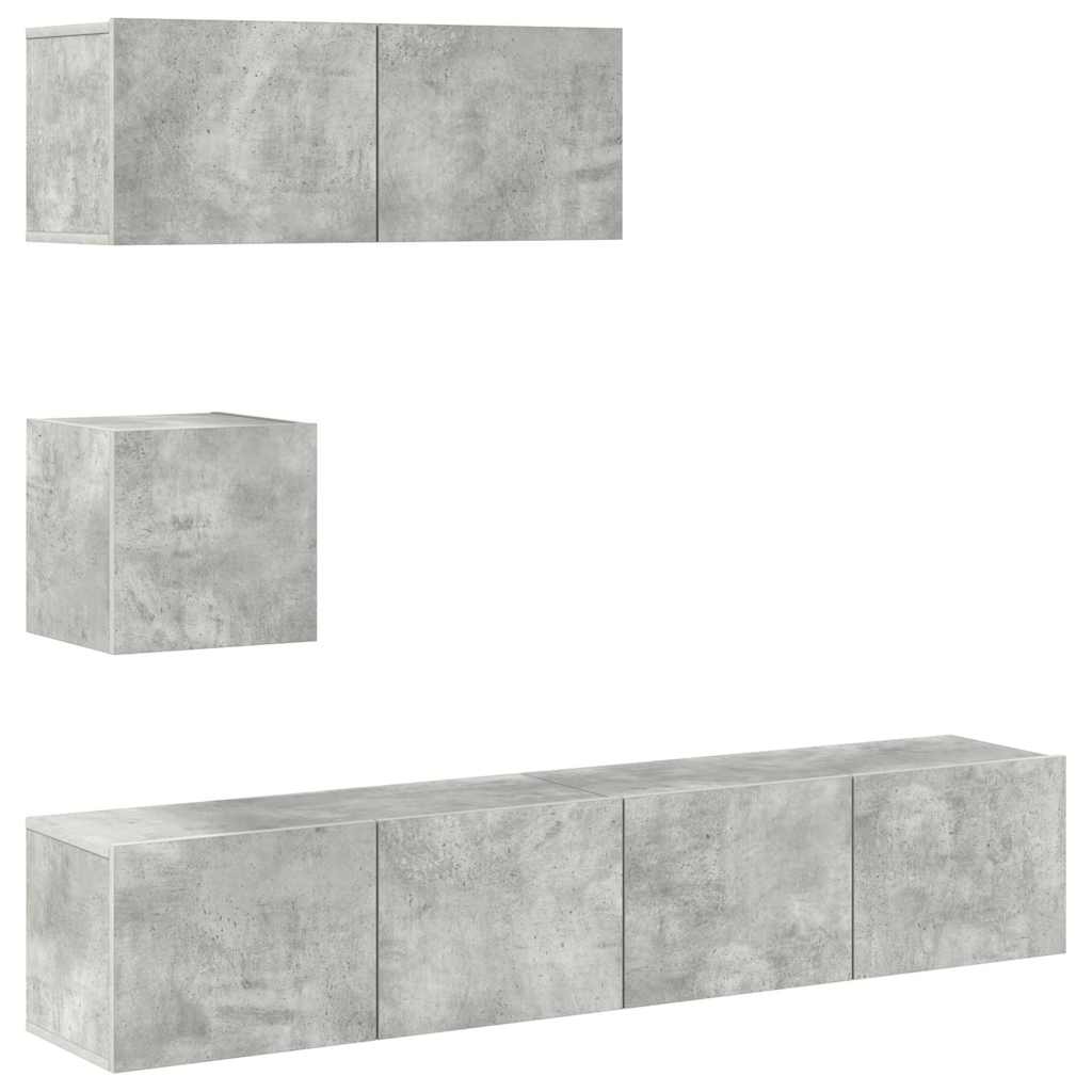 4-tlg. TV-Schrank-Set Betongrau Holzwerkstoff