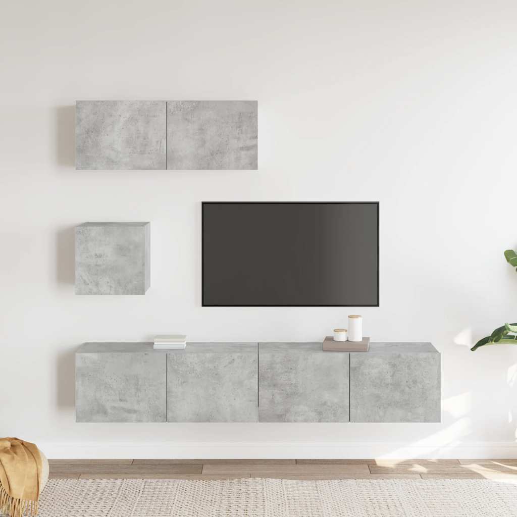 4-tlg. TV-Schrank-Set Betongrau Holzwerkstoff