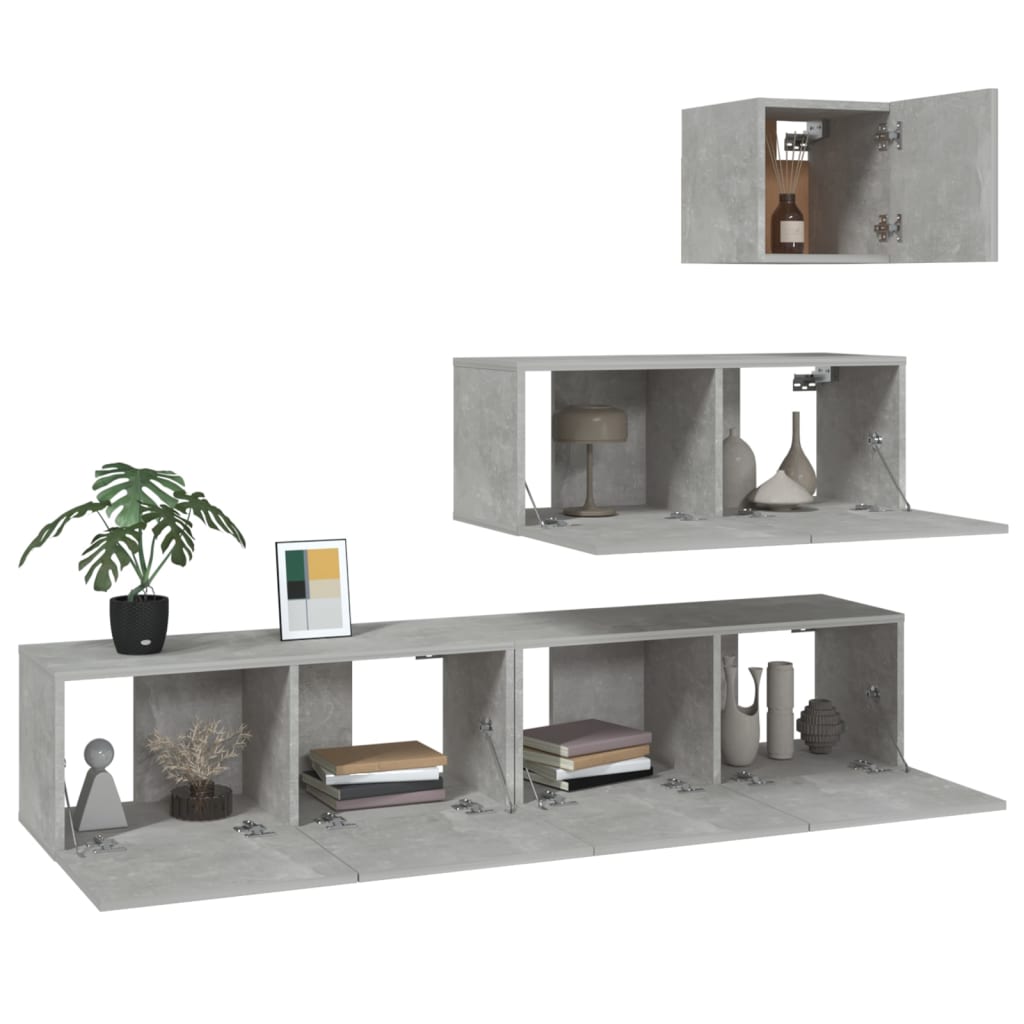 Ensemble de meubles TV 4 pièces en béton gris à base de bois
