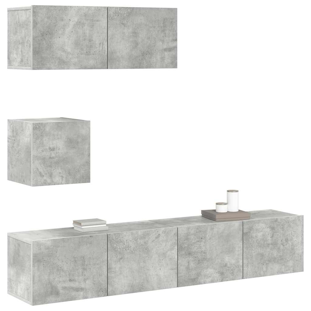 4-tlg. TV-Schrank-Set Betongrau Holzwerkstoff