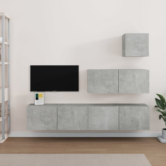 Ensemble de meubles TV 4 pièces en béton gris à base de bois