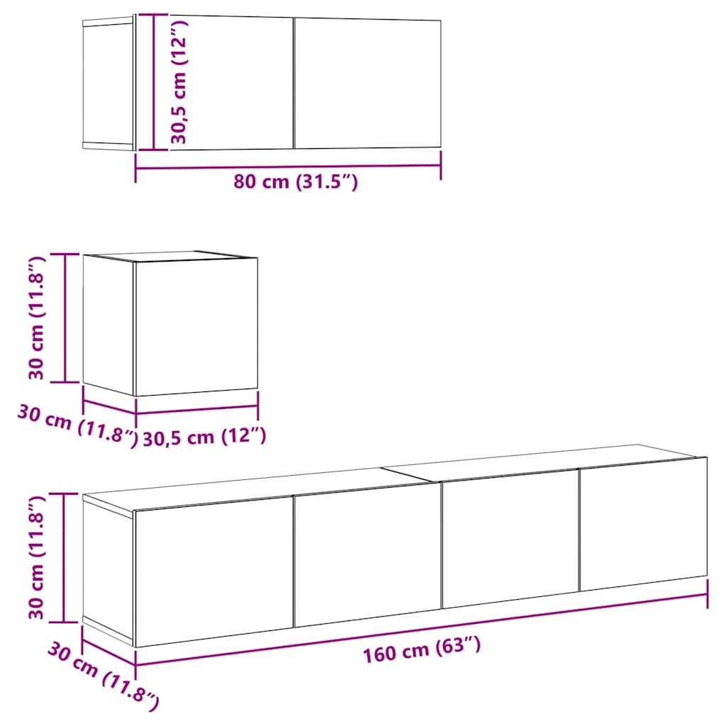 4-tlg. TV-Schrank-Set Räuchereiche Holzwerkstoff