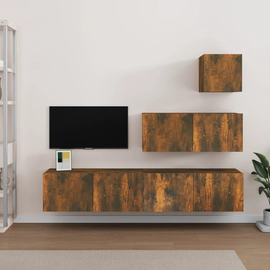 Ensemble de meubles TV 4 pièces en bois de chêne fumé