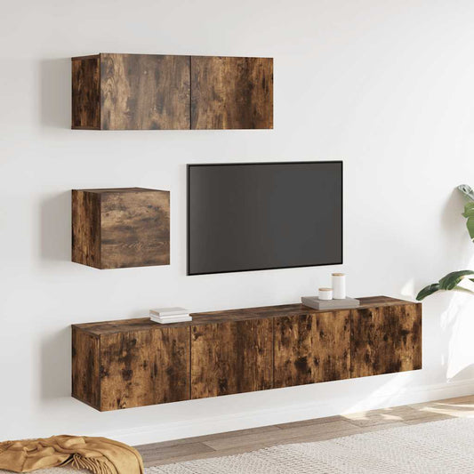4-tlg. TV-Schrank-Set Räuchereiche Holzwerkstoff
