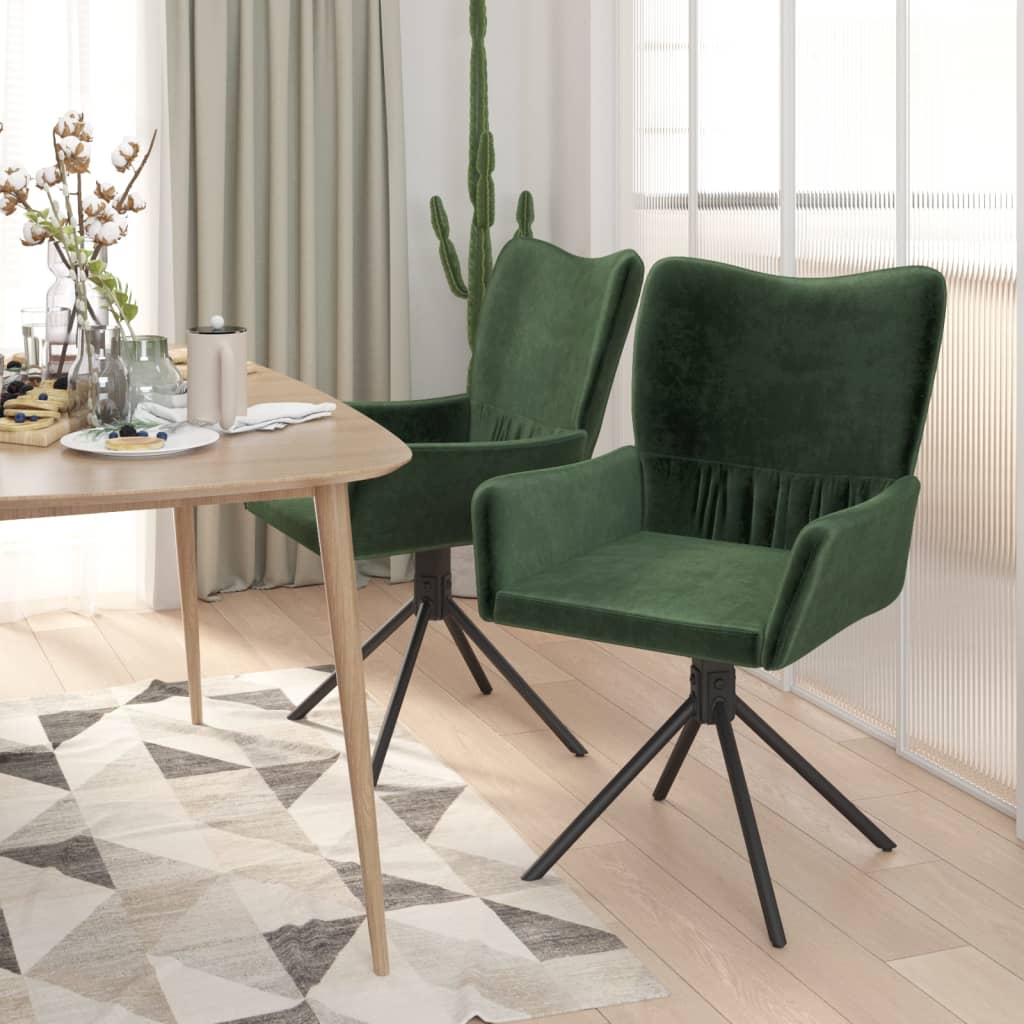 Dining Chairs 2 pcs. Swivel Dark Green Velvet