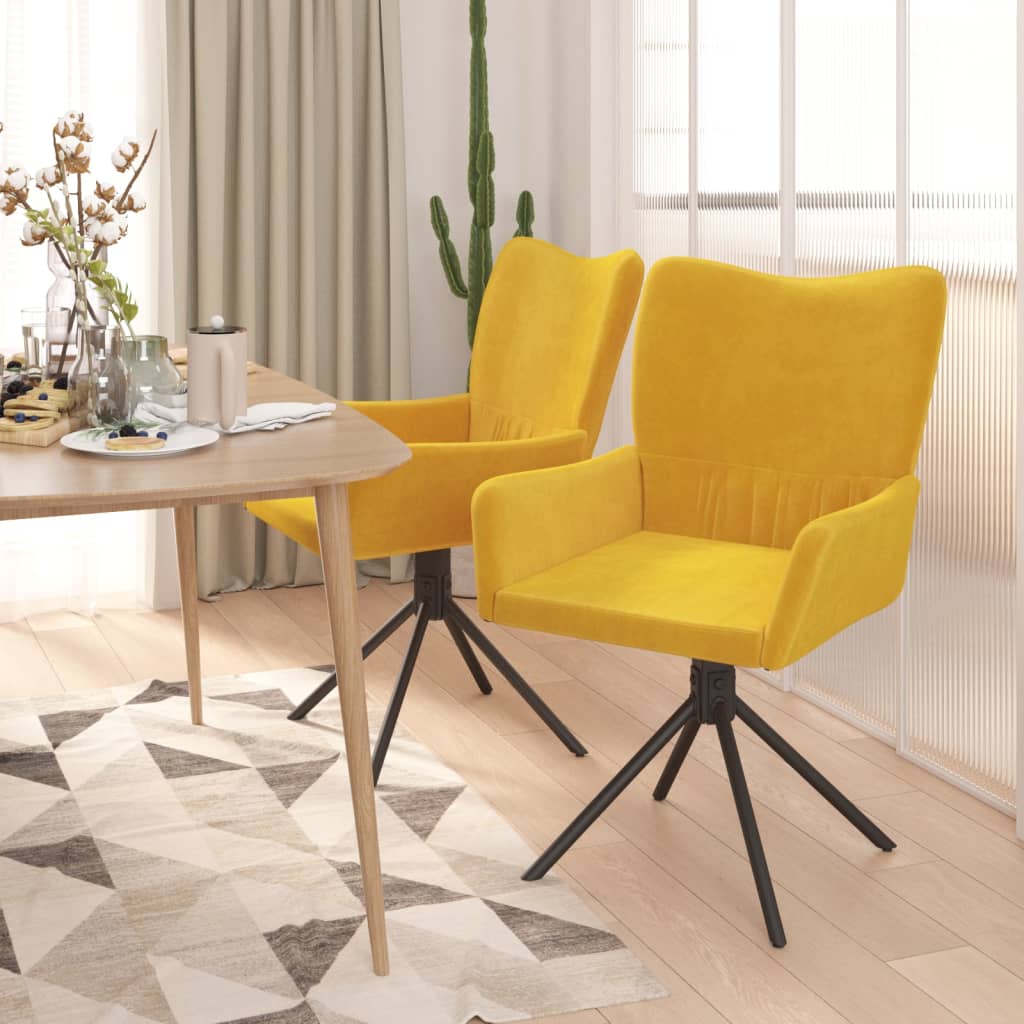 Dining Chairs 2 pcs. Swivel Yellow Velvet