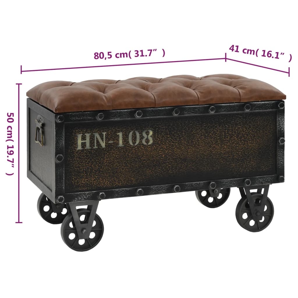 Aufbewahrungsbank mit Rollen 80,5 cm aus massivem Tannenholz