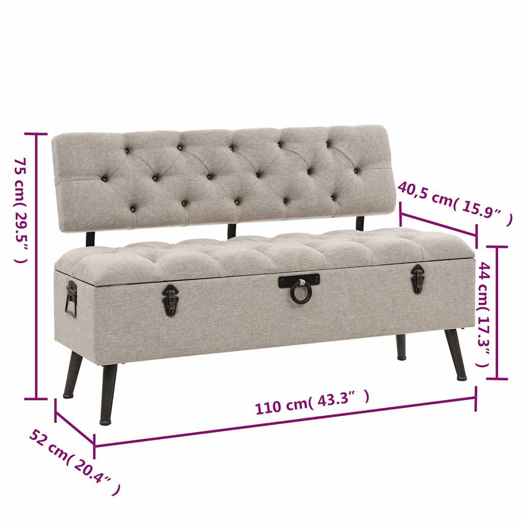 Aufbewahrungsbank mit Rückenlehne 110 cm Creme Stoff
