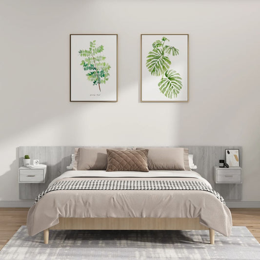Tête de lit avec tables de chevet en bois gris béton