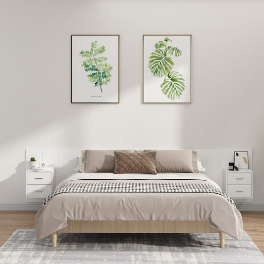 Tête de lit avec tables de chevet en bois blanc