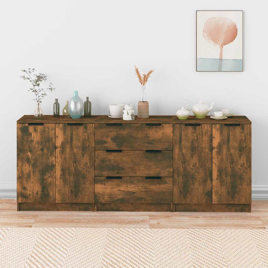 3-tlg. Sideboards Räuchereiche Holzwerkstoff