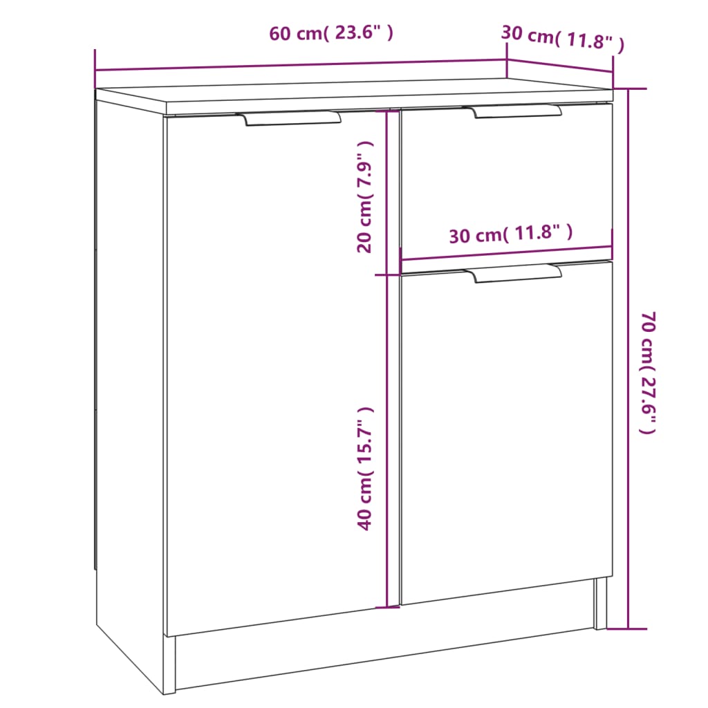 Sideboards 2 Stk. Grau Sonoma 60x30x70 cm Holzwerkstoff